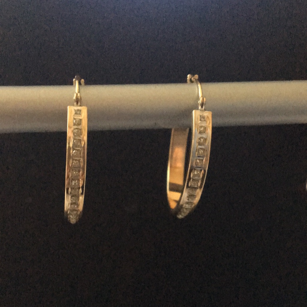 Gold And Genuine Diamond Hoop Earrings